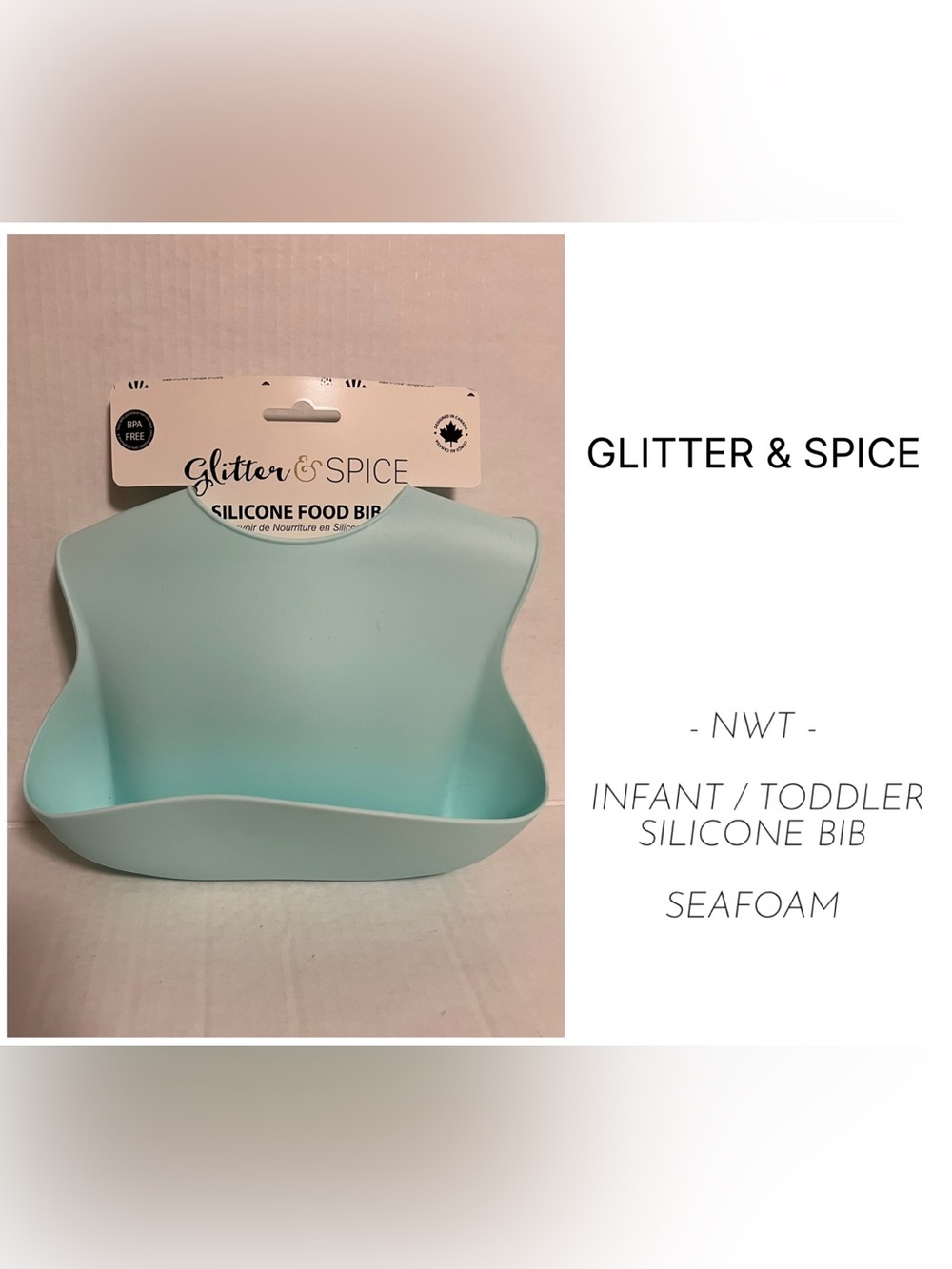 GLITTER & SPICE - NWT - SEAFOAM SILICONE BIB